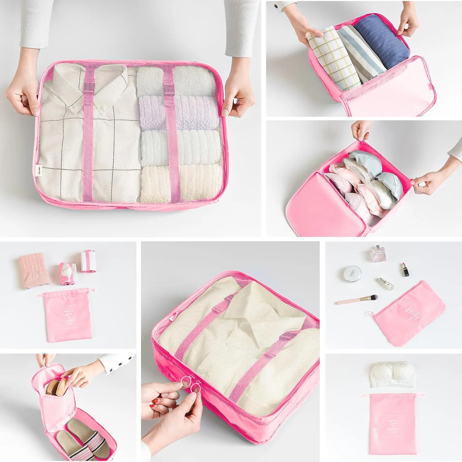 8 Set Packing Cubes for Suitcases Travel Luggage Packing Organizers,Travel Essentials Luggage Organizer for Travel Accessories Shoe Bag Tioletry Bag Laundry Bag (Pink)…