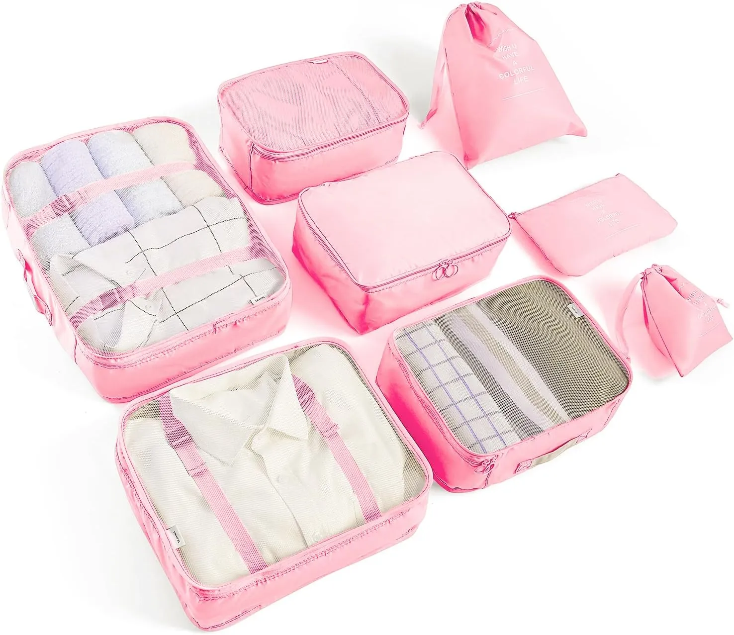 8 Set Packing Cubes for Suitcases Travel Luggage Packing Organizers,Travel Essentials Luggage Organizer for Travel Accessories Shoe Bag Tioletry Bag Laundry Bag (Pink)…