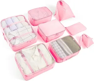 8 Set Packing Cubes for Suitcases Travel Luggage Packing Organizers,Travel Essentials Luggage Organizer for Travel Accessories Shoe Bag Tioletry Bag Laundry Bag (Pink)…