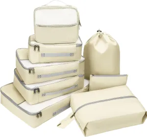 8 Set Packing Cubes for Travel (L,M,S,XS)-Suitcases Organizer Set for Travel Accessories Travel Essentials, Luggage Packing Bags for Carry on Suitcase (8set, Cream)