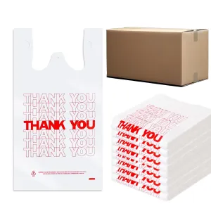 800 Count Thank You Bags, Plastic Shopping Bags with Handles (11.5" x 6.5" x 21") 15mic, 0.6 Mil, Plastic Grocery Bags - Perfect for Restaurant, Retail