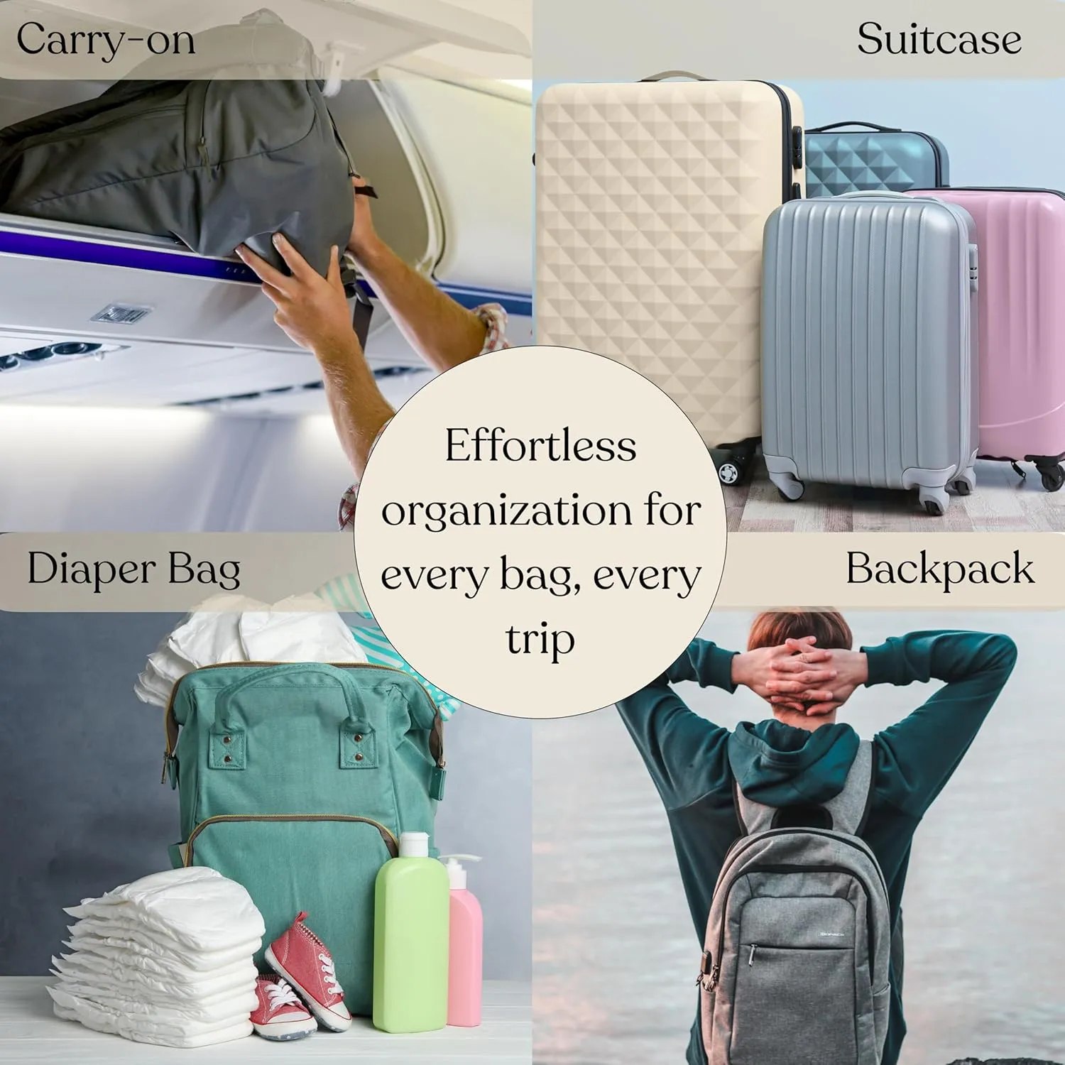 9 Piece Set Packing Cubes - Suitcase Organizer, Cute Packing Cubes, Travel Bag Organizer Luggage, Toiletry & Makeup Bag, Gifts for Women, Teachers and Gradutes -Stripe