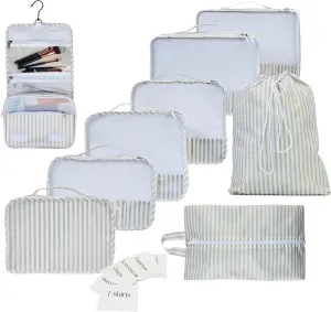 9 Piece Set Packing Cubes - Suitcase Organizer, Cute Packing Cubes, Travel Bag Organizer Luggage, Toiletry & Makeup Bag, Gifts for Women, Teachers and Gradutes -Stripe