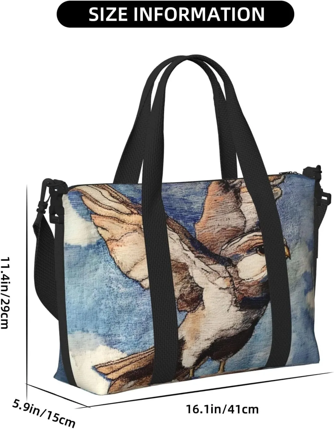 A bird art print Travel Duffel Bag, Sports Tote Gym Bag, Swim Pool Bag Large Shoulder Tote Bag for Beach Weekender
