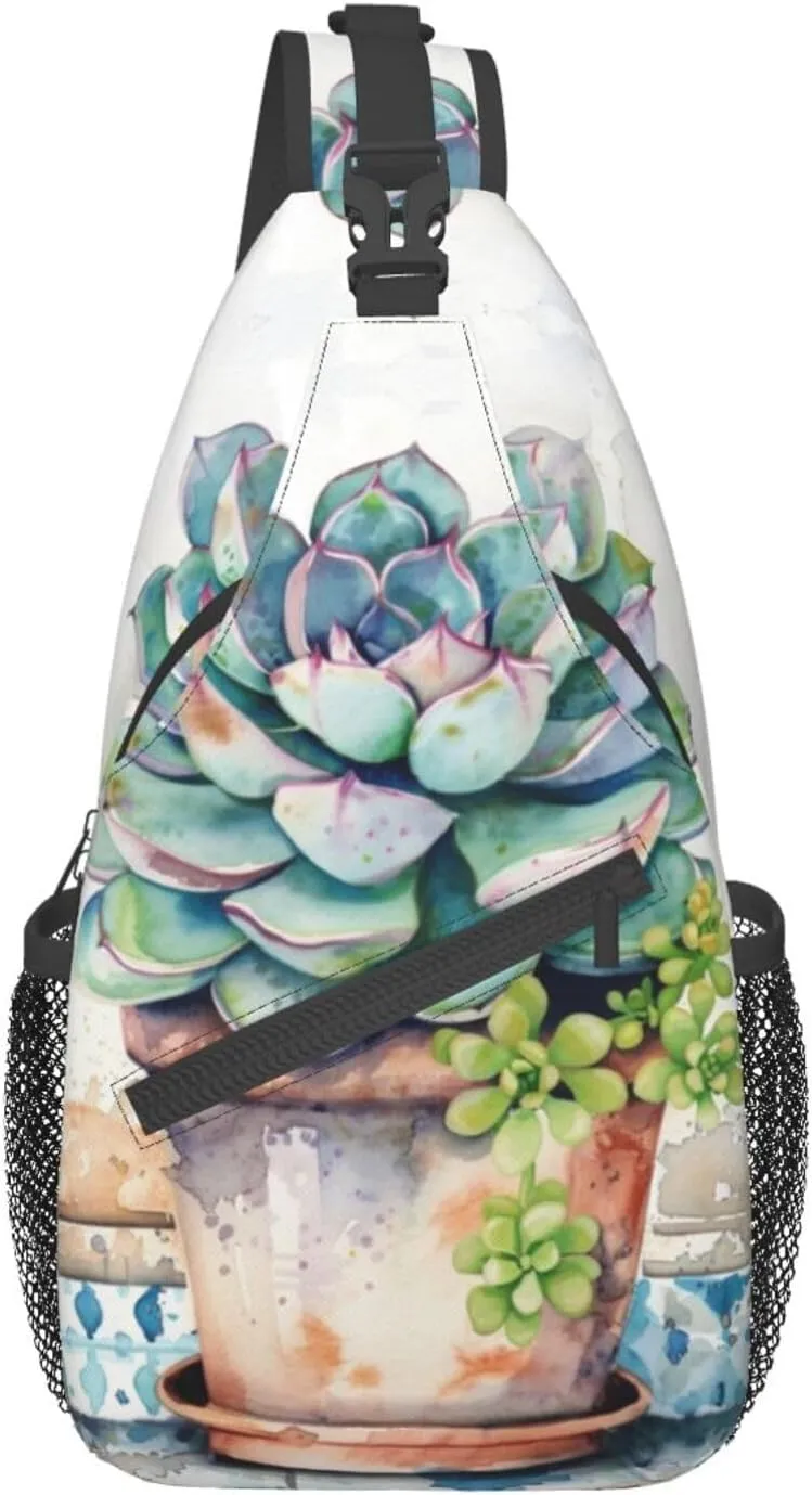 A Pot Of Succulents Sling Backpack Chest Bag Crossbody Shoulder Bag Gym Cycling Travel Hiking Daypack For Men Women