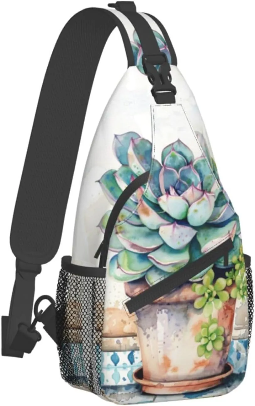 A Pot Of Succulents Sling Backpack Chest Bag Crossbody Shoulder Bag Gym Cycling Travel Hiking Daypack For Men Women