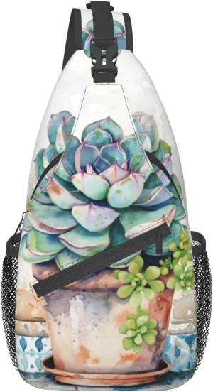 A Pot Of Succulents Sling Backpack Chest Bag Crossbody Shoulder Bag Gym Cycling Travel Hiking Daypack For Men Women