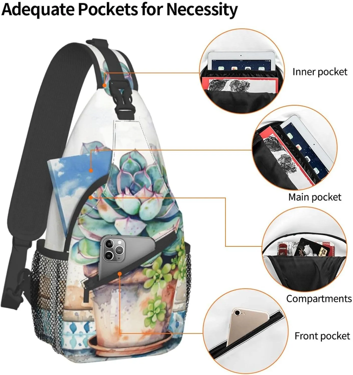 A Pot Of Succulents Sling Backpack Chest Bag Crossbody Shoulder Bag Gym Cycling Travel Hiking Daypack For Men Women