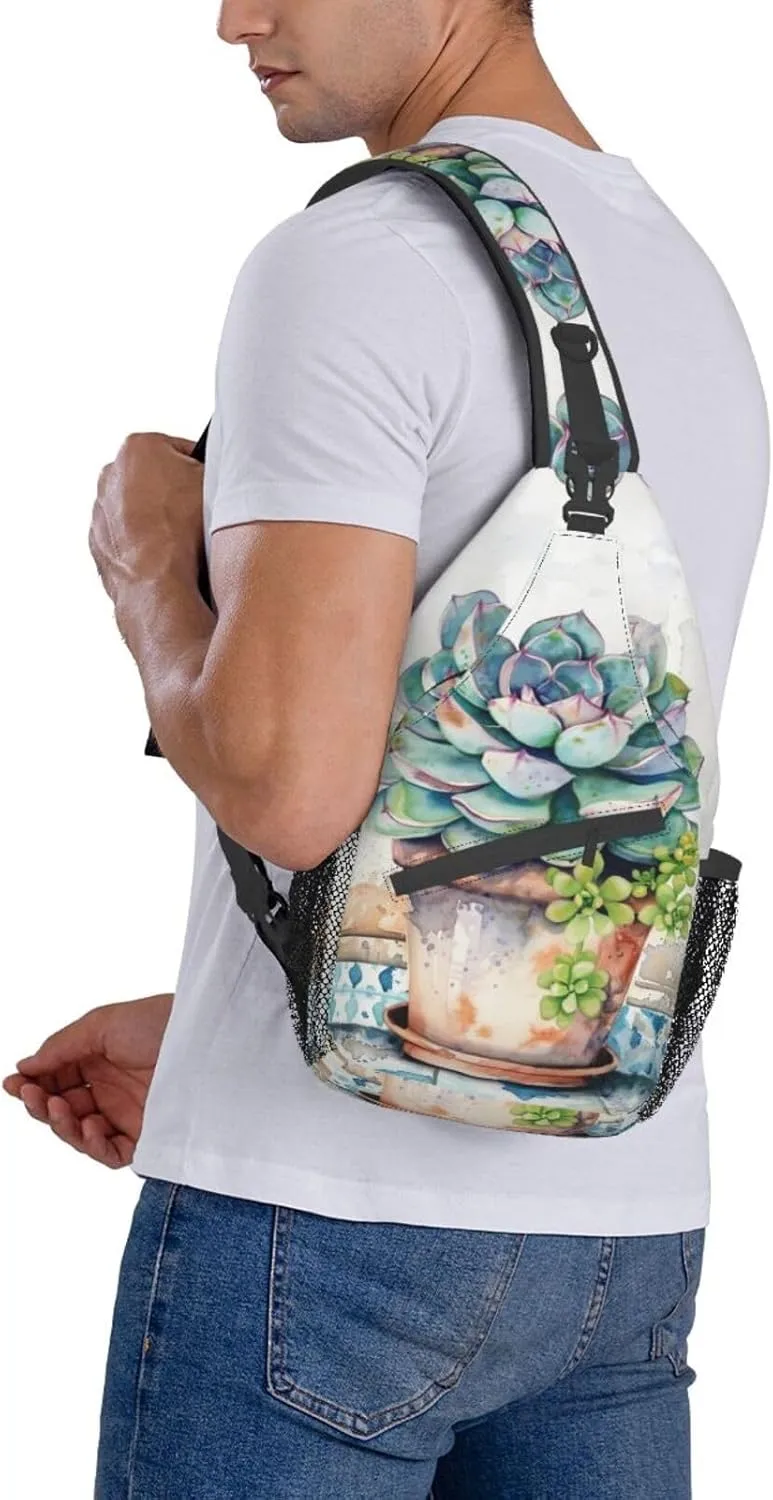 A Pot Of Succulents Sling Backpack Chest Bag Crossbody Shoulder Bag Gym Cycling Travel Hiking Daypack For Men Women