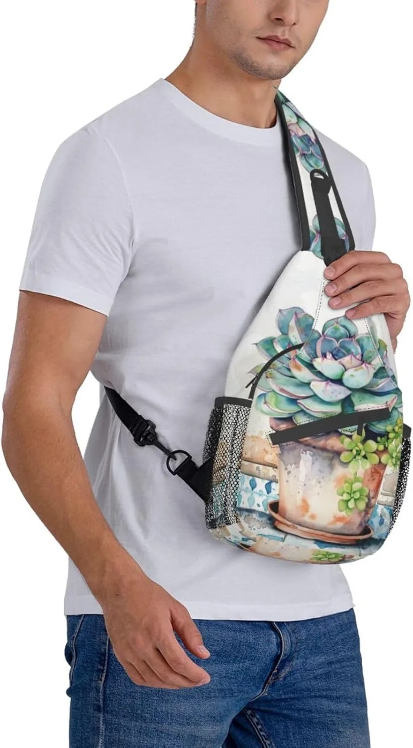 A Pot Of Succulents Sling Backpack Chest Bag Crossbody Shoulder Bag Gym Cycling Travel Hiking Daypack For Men Women