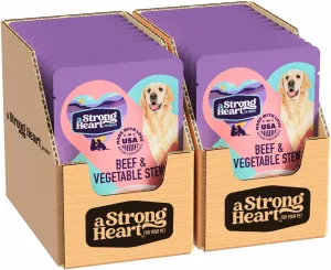 A Strong Heart Wet Dog Food Pouches, Beef & Vegetable Stew, 3.5 oz Pouches (Pack of 24), Made in The USA with Real Beef