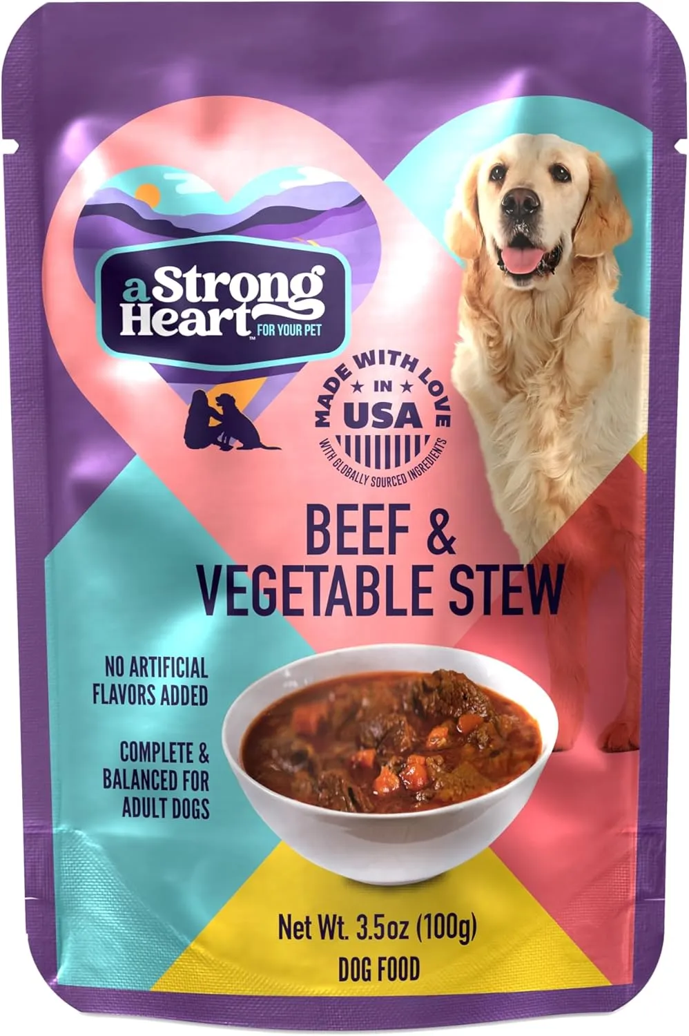 A Strong Heart Wet Dog Food Pouches, Beef & Vegetable Stew, 3.5 oz Pouches (Pack of 24), Made in The USA with Real Beef