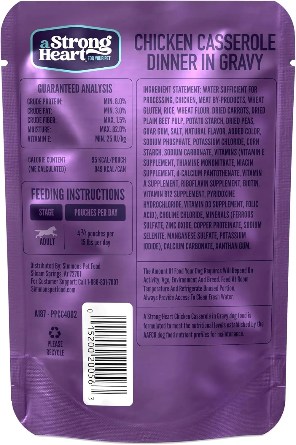 A Strong Heart Wet Dog Food Pouches, Chicken Casserole Dinner in Gravy, 3.5 oz Pouches (Pack of 24), Made in The USA with Real Chicken