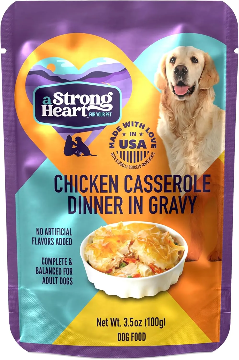 A Strong Heart Wet Dog Food Pouches, Chicken Casserole Dinner in Gravy, 3.5 oz Pouches (Pack of 24), Made in The USA with Real Chicken