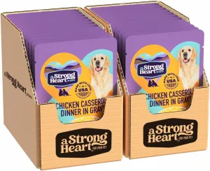 A Strong Heart Wet Dog Food Pouches, Chicken Casserole Dinner in Gravy, 3.5 oz Pouches (Pack of 24), Made in The USA with Real Chicken