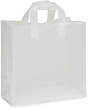 A1 Bakery Supplies Clear Frosted Plastic Gift Bags with Handle 12x6x12 Frosted Handle Bags 25 Pack. 3 MIL Frosted Bags with Handle (HEAVY DUTY BAGS)