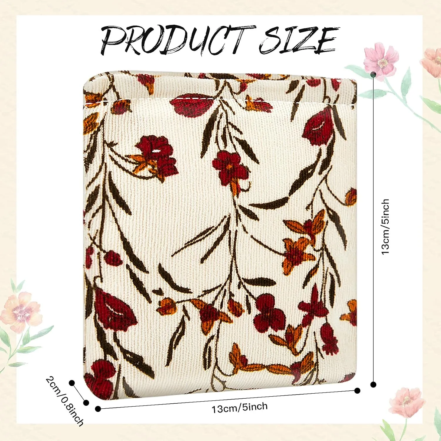 Abbylike 4 Pcs Floral Makeup Bag Corduroy Cosmetic Bag with Zipper Portable Small Pouches for Purse Toiletry Mini Pouch Cute Mini Makeup Purse for Coin Essentials Items Women(Classic)