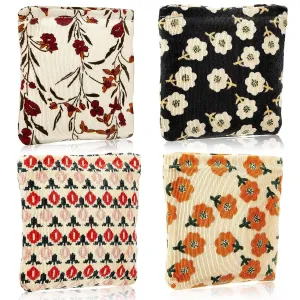 Abbylike 4 Pcs Floral Makeup Bag Corduroy Cosmetic Bag with Zipper Portable Small Pouches for Purse Toiletry Mini Pouch Cute Mini Makeup Purse for Coin Essentials Items Women(Classic)