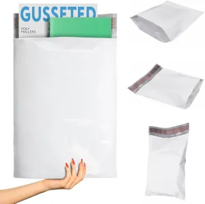 ABC PACK & SUPPLY White Poly Shipping Bags for Clothing, 15 x 20 x 7 Inch. 25 Pack Mailers Poly Bags for Shipping, 2.5 Mil. Plastic Mailers for Clothing. Expandable Packing Envelopes. Mailing Packages