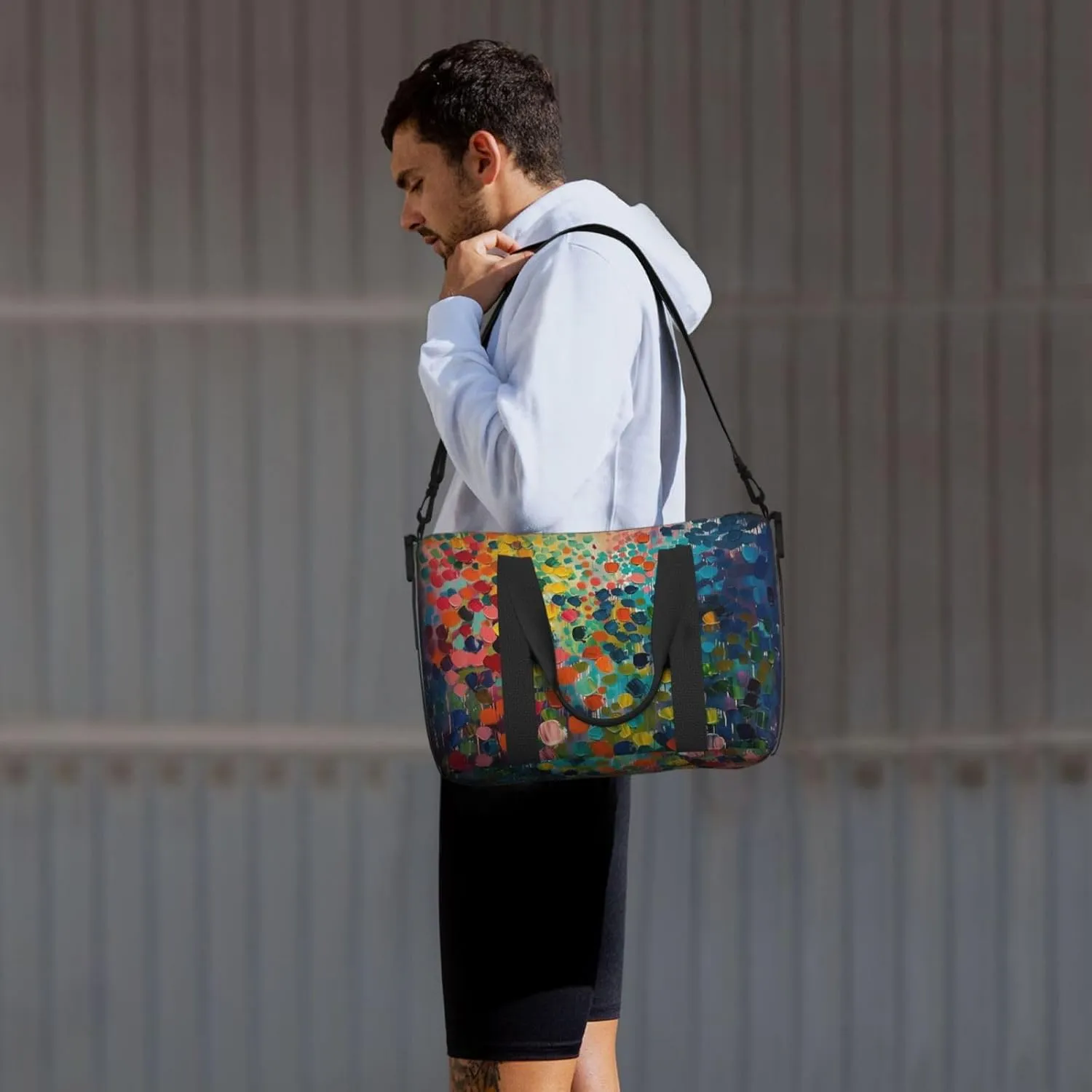 abstract color dots print Travel Duffel Bag, Sports Tote Gym Bag, Swim Pool Bag Large Shoulder Tote Bag for Beach Weekender