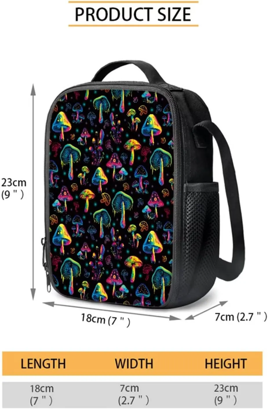 Abstract Colorful Mushroom Pattern School Backpack for Kids 4Pcs Set 17" Durable Bookbag, Thermal Lunch Bag, Pencil Pouch, Water Bottle Carrier for Boy Girl Students