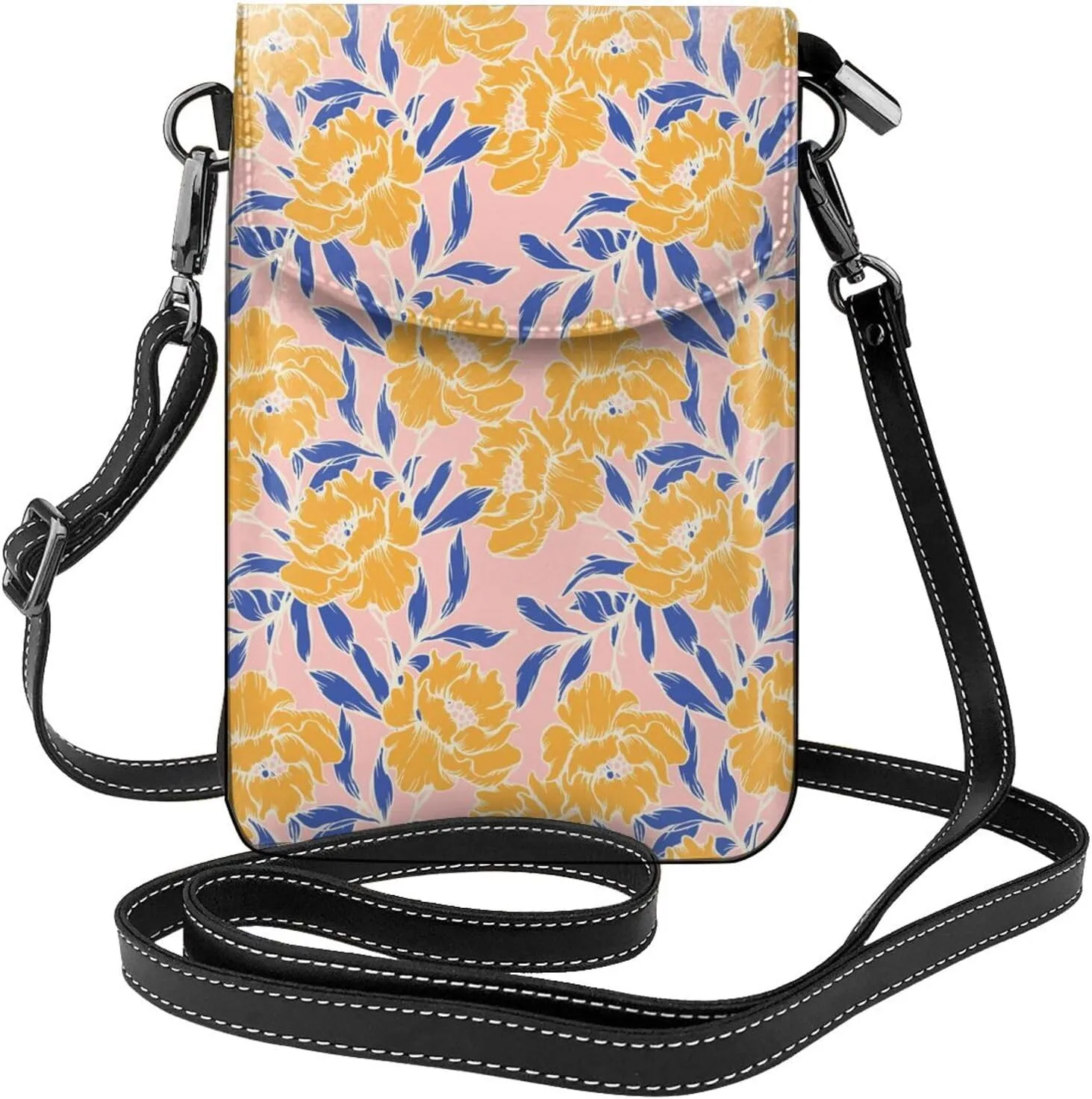 Abstract Flowers Petal Crossbody Bag for Women PU Leather Small Travel Cell Phone Pouch Lightweight Mini Phone Purse Wallet Cross Body Shoulder Bags with Card Slots and Shoulder Strap