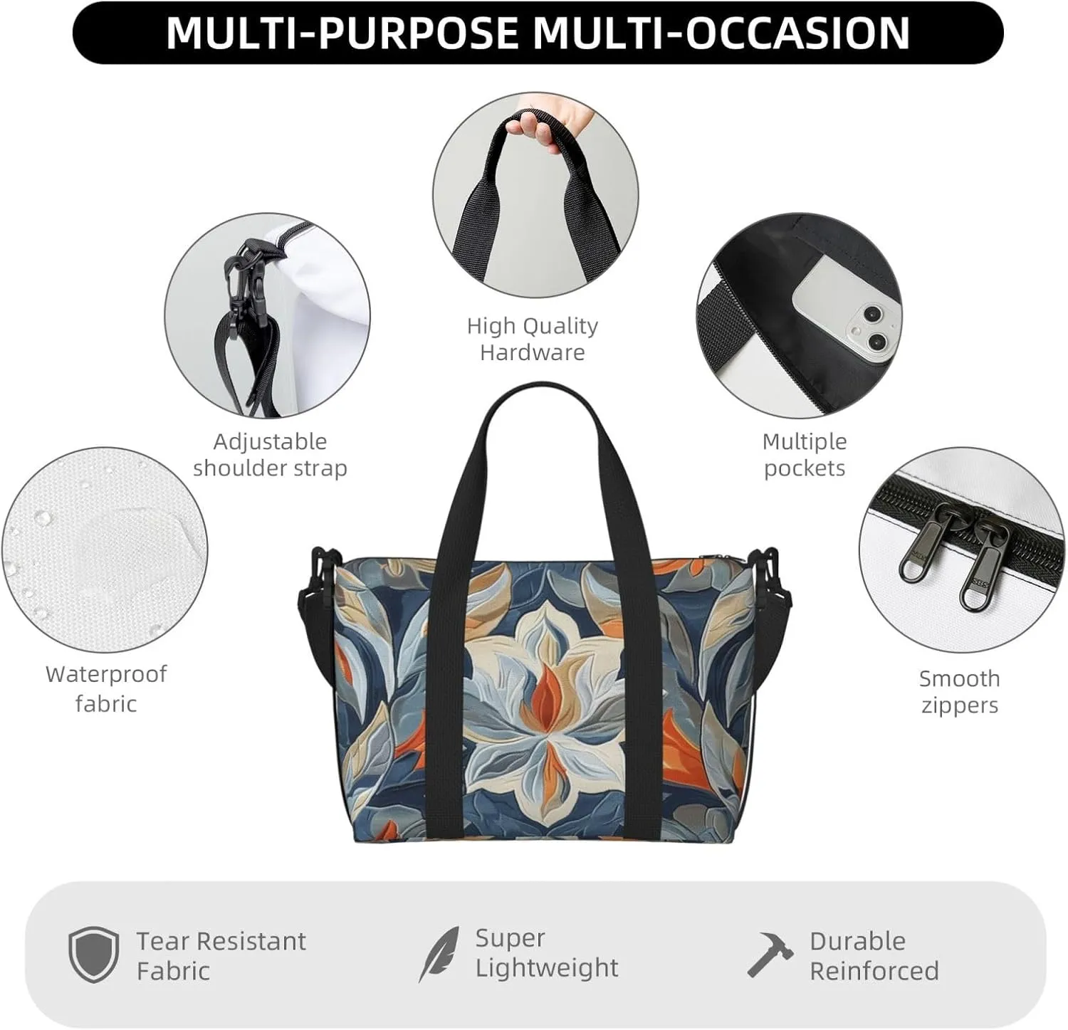 abstract shapes print Travel Duffel Bag, Sports Tote Gym Bag, Swim Pool Bag Large Shoulder Tote Bag for Beach Weekender, 202-406-121