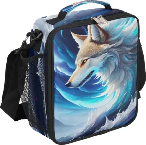Abstract Wolf Insulated Lunch Bag for Girls Boys Teen Cool Galaxy Wolf Reusable Lunch Box with Shoulder Strap Freezable Thermal Cooler Bag Meal Prep Boxs for School Travel Picnic Beach Lunch Pail