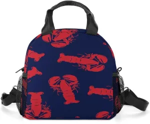 Adults Reusable Insulated Navy Red Lobster Lunch Bag with Shoulder Adjustable Strap Thermal Cooler Lunch Tote Lunch Box Handbag for Work Outdoor Travel Picnic