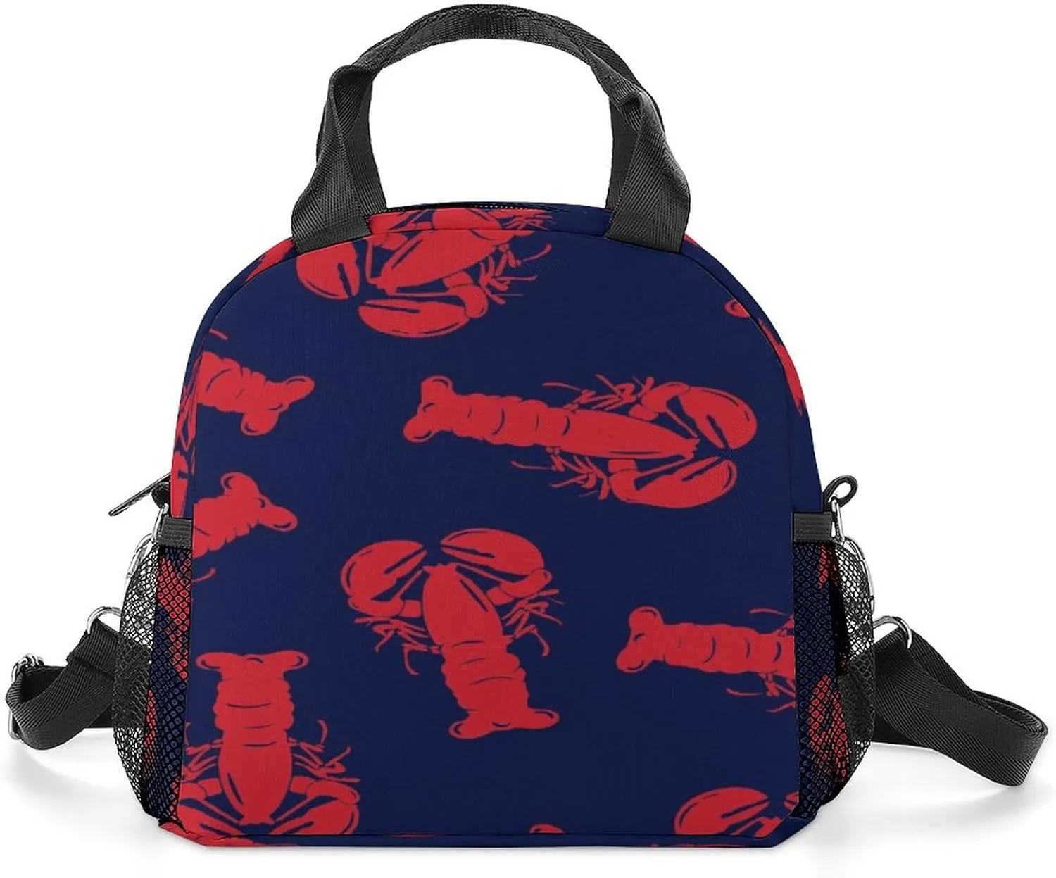 Adults Reusable Insulated Navy Red Lobster Lunch Bag with Shoulder Adjustable Strap Thermal Cooler Lunch Tote Lunch Box Handbag for Work Outdoor Travel Picnic