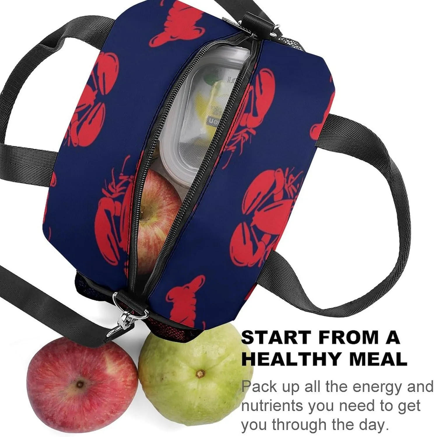 Adults Reusable Insulated Navy Red Lobster Lunch Bag with Shoulder Adjustable Strap Thermal Cooler Lunch Tote Lunch Box Handbag for Work Outdoor Travel Picnic
