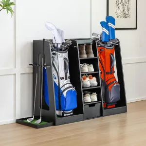 Advanced wooden golf bag organizer and storage rack - can accommodate 2 golf bags and 3-5 golf clubs/hockey sticks, golf balls,golf cabinet storage rack inside and outside the garage shed basement