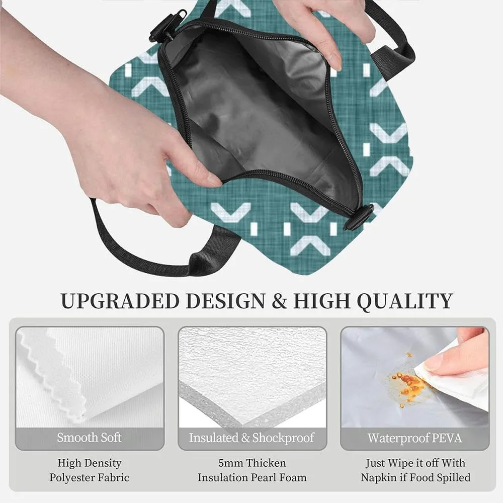 Aegean teal tonal patterned linen Summer coastal living style home Lunch Box for Women Men Adult Freezable Insulated Lunch Tote Bag for Work With Shoulder Strap Soft Large Small Cooler Bag Pail
