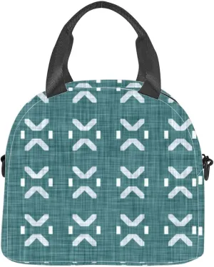 Aegean teal tonal patterned linen Summer coastal living style home Lunch Box for Women Men Adult Freezable Insulated Lunch Tote Bag for Work With Shoulder Strap Soft Large Small Cooler Bag Pail