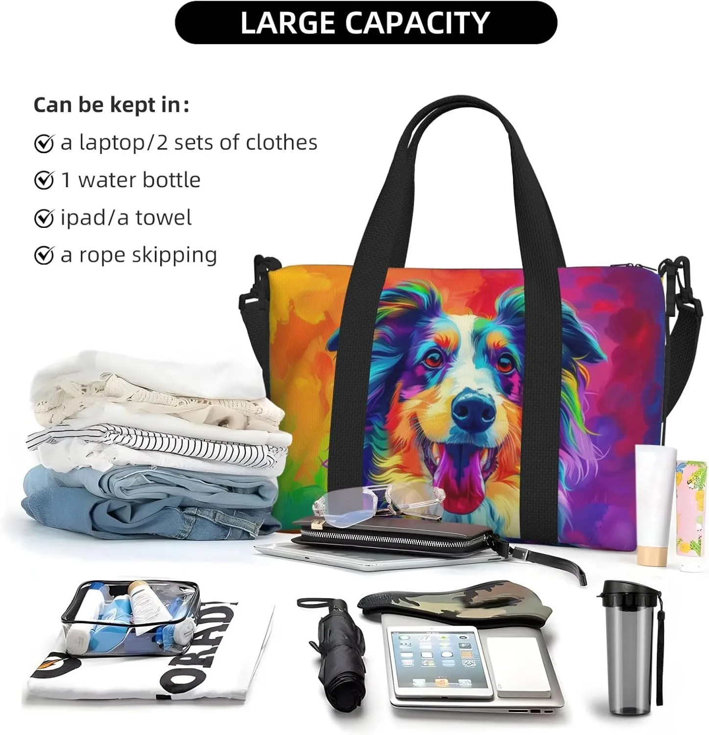 Afghan Hound dog cute print Travel Duffel Bag, Sports Tote Gym Bag, Swim Pool Bag Large Shoulder Tote Bag for Beach Weekender