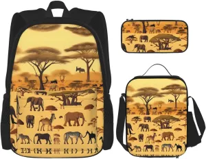 African grassland animals Large capacity durable school bag   pencil case   lunch bag, accompany your children to study happily every day