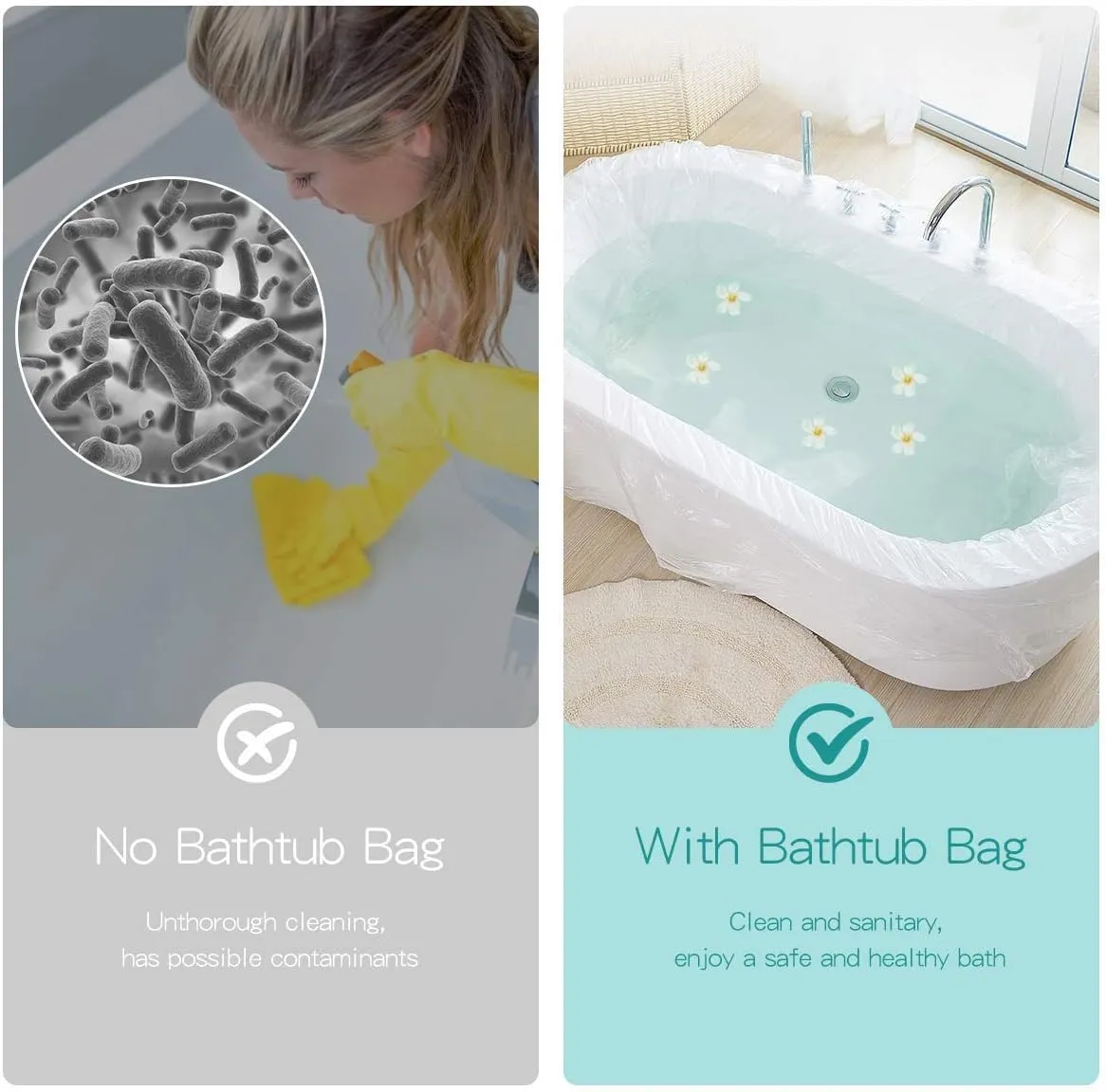 AGPTEK 12 Pack Disposable Bathtub Cover Liner, Large Bathtub Liner Plastic Bag for Salon, Household and Hotel Bath Tubs (102 x47 Inch)