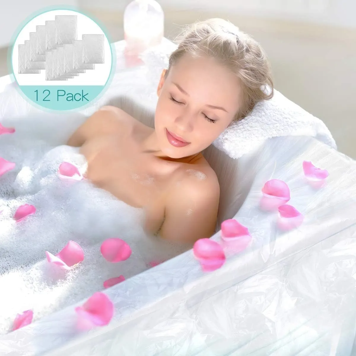 AGPTEK 12 Pack Disposable Bathtub Cover Liner, Large Bathtub Liner Plastic Bag for Salon, Household and Hotel Bath Tubs (102 x47 Inch)