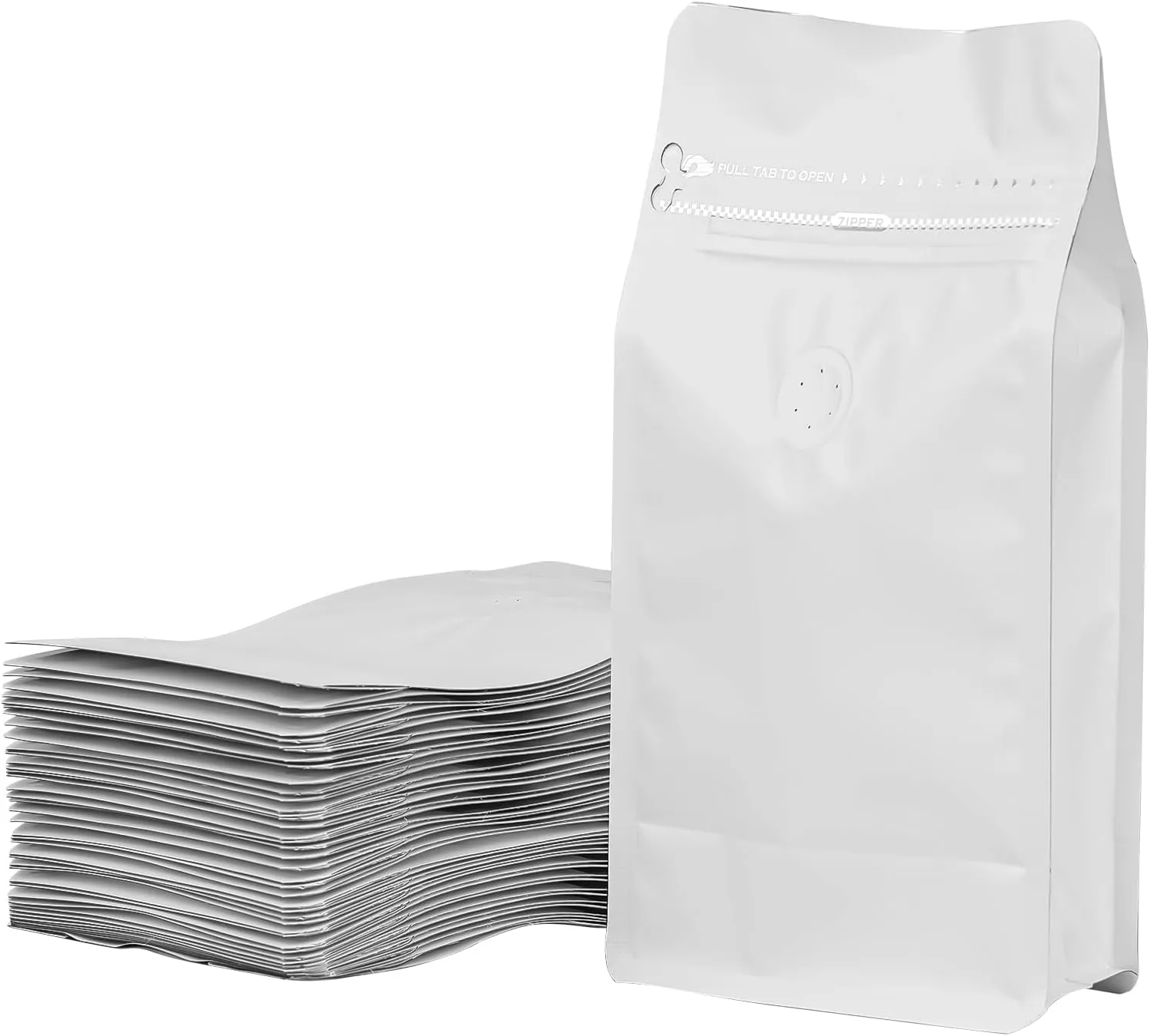 Air tight Coffee Bags with One Way Valve Resealable Aluminum Foil Stand up Smell Proof 25 Pieces Ziplock Coffee Bean Storage Pouches for Home and Store, Matte White 1lb