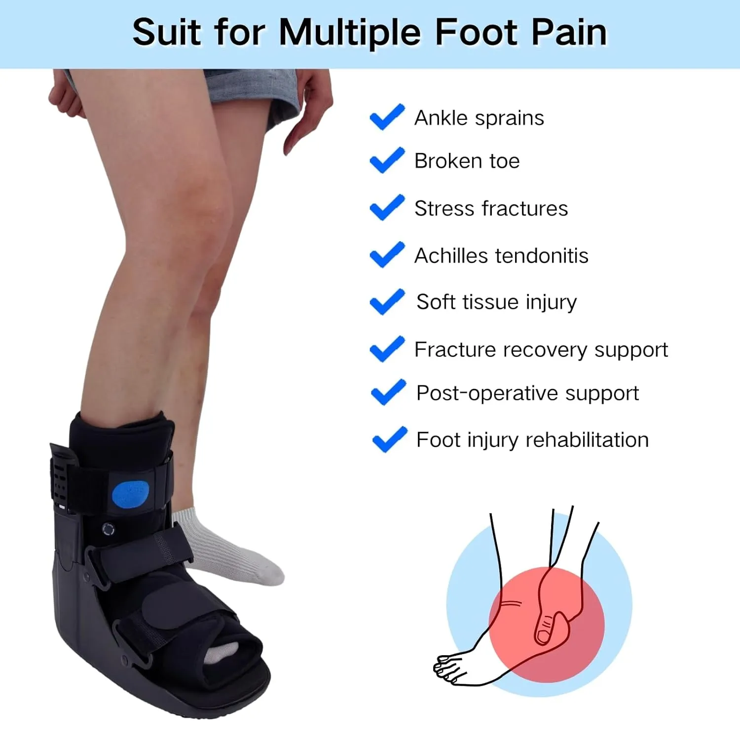 Air Walker Boot Medical Short Fracture Boot for Sprained Ankle and Achilles Tendonitis Inflatable Orthopedic Walking Boot for Broken Foot Fracture Recovery