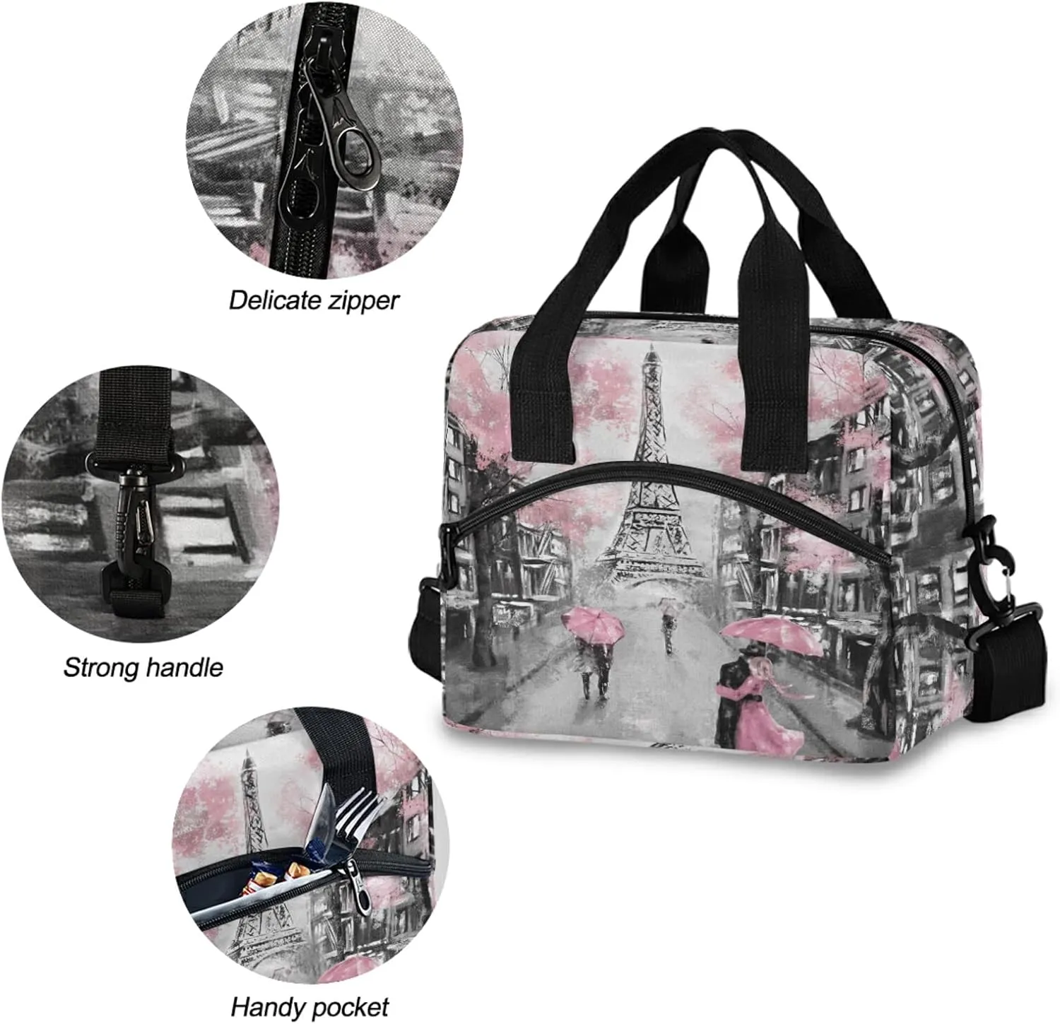 ALAZA Art Paris Eiffel Tower Insulated Lunch Box Reusable Cooler Bags with Shoulder Strap for Women Men Adults, 19-Can (12.5L)