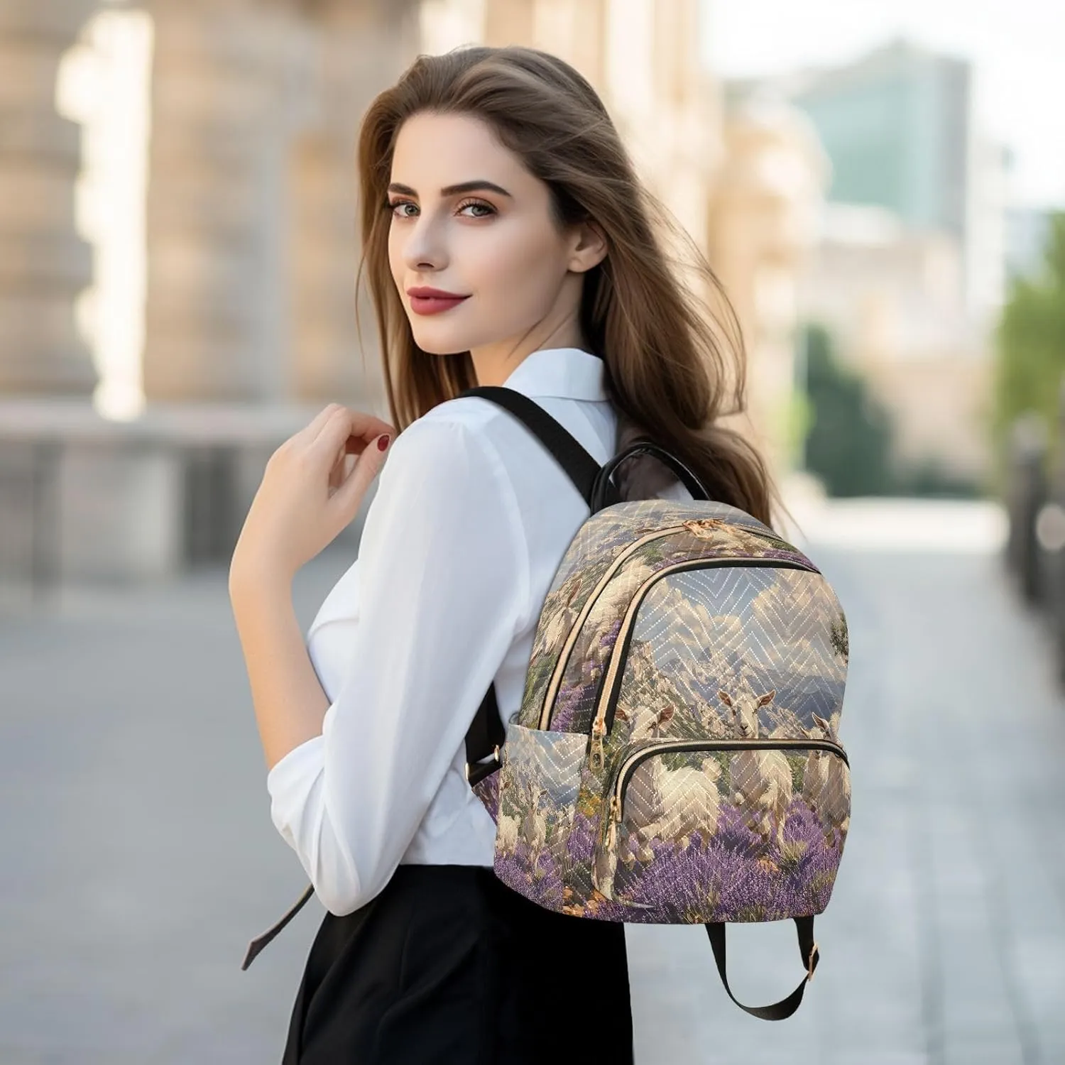 ALAZA Mini Backpack for Women Goats Field Travel Backpack Purse for Ladies Handbag Shoulder Bag Casual Daypack, M