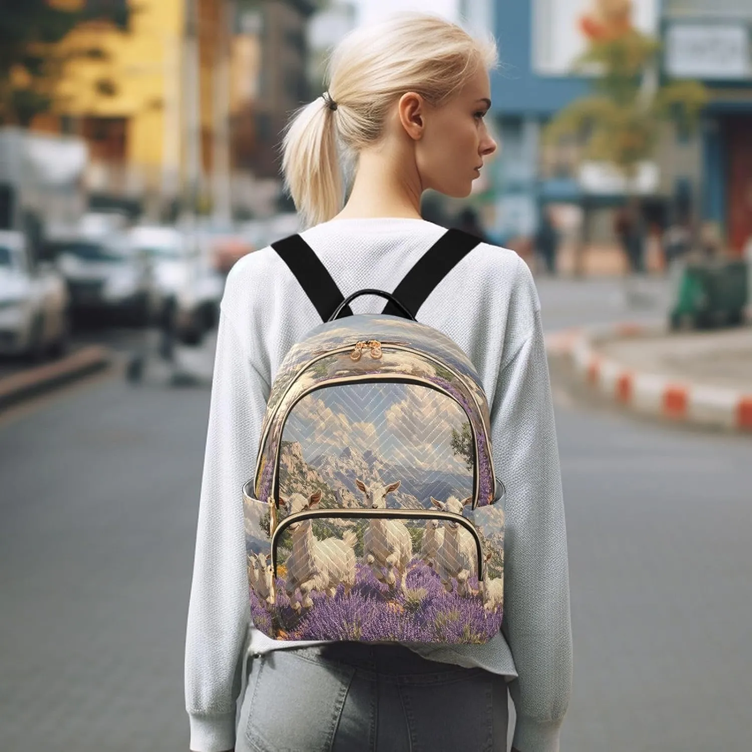 ALAZA Mini Backpack for Women Goats Field Travel Backpack Purse for Ladies Handbag Shoulder Bag Casual Daypack, M