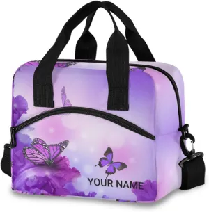 ALAZA Personalized Purple Butterfly Lunch Bags for Women Leakproof Crossbody lunch Box Cooler Bag Customized