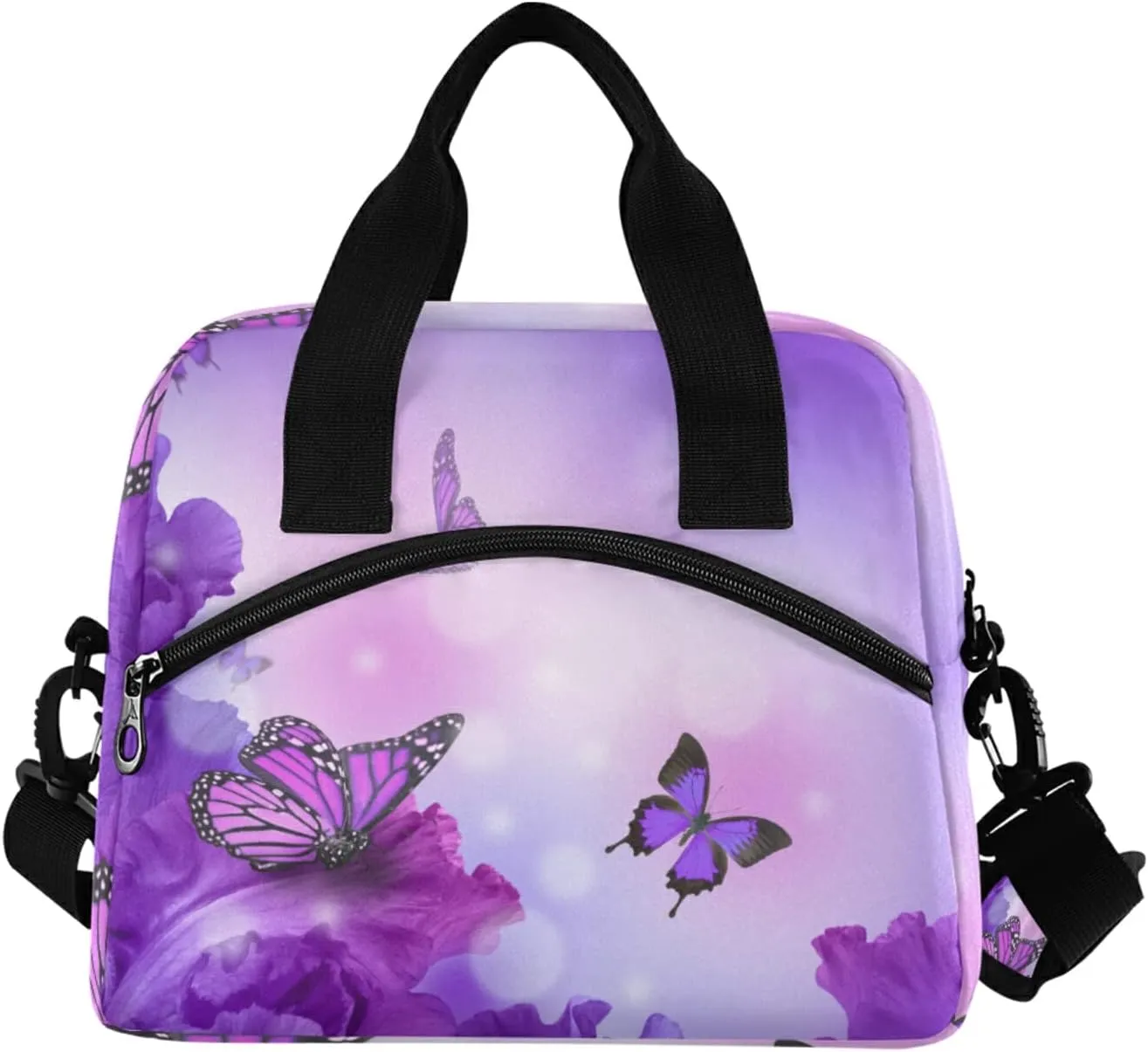 ALAZA Personalized Purple Butterfly Lunch Bags for Women Leakproof Crossbody lunch Box Cooler Bag Customized