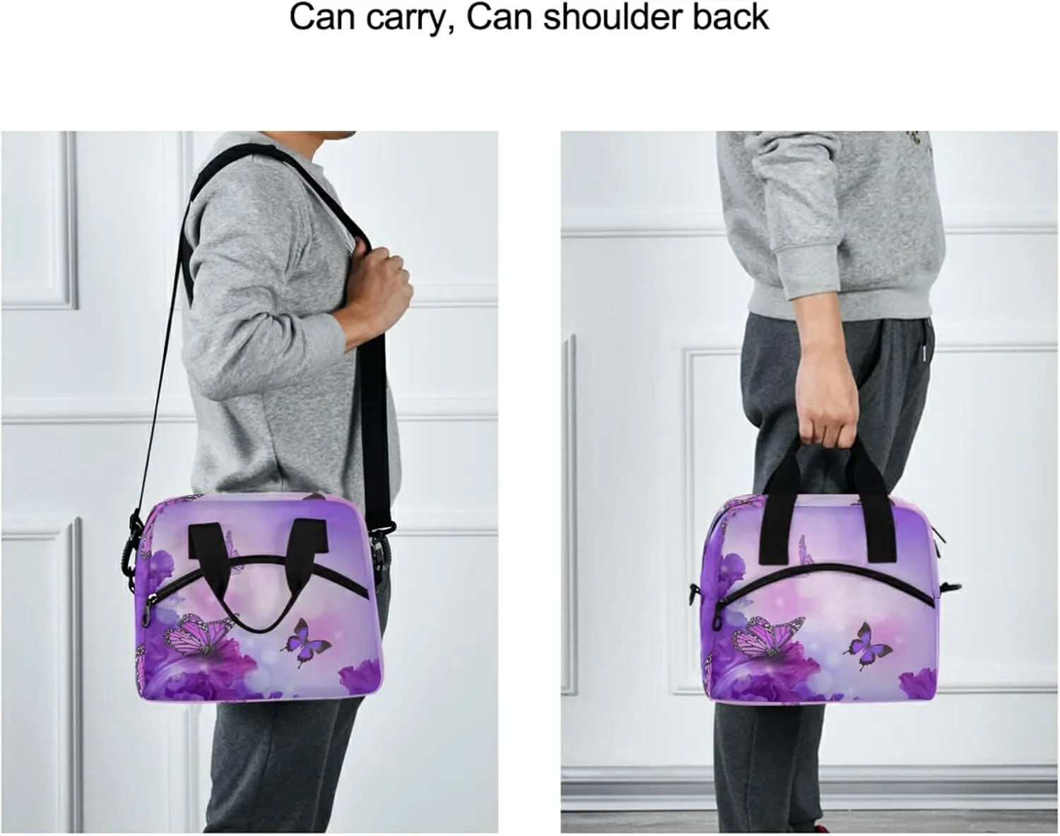 ALAZA Personalized Purple Butterfly Lunch Bags for Women Leakproof Crossbody lunch Box Cooler Bag Customized