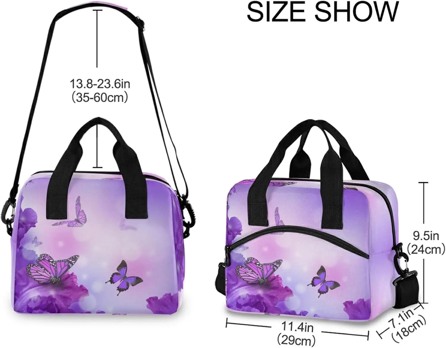 ALAZA Personalized Purple Butterfly Lunch Bags for Women Leakproof Crossbody lunch Box Cooler Bag Customized