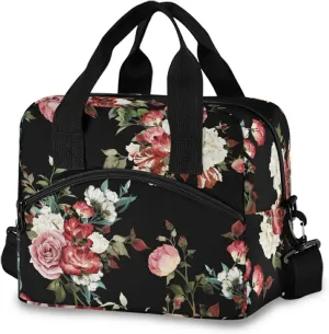ALAZA Rose Flower Watercolor Floral Insulated Lunch Box Reusable Cooler Bags with Shoulder Strap for Women Men Adults, 19-Can (12.5L)