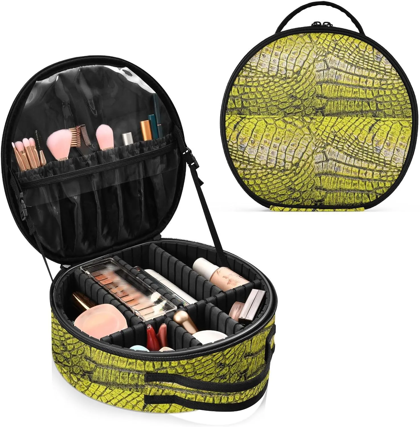 ALAZA Yellow Alligator Patterned Portable Cosmetic Bag Large Capacity Makeup Bags