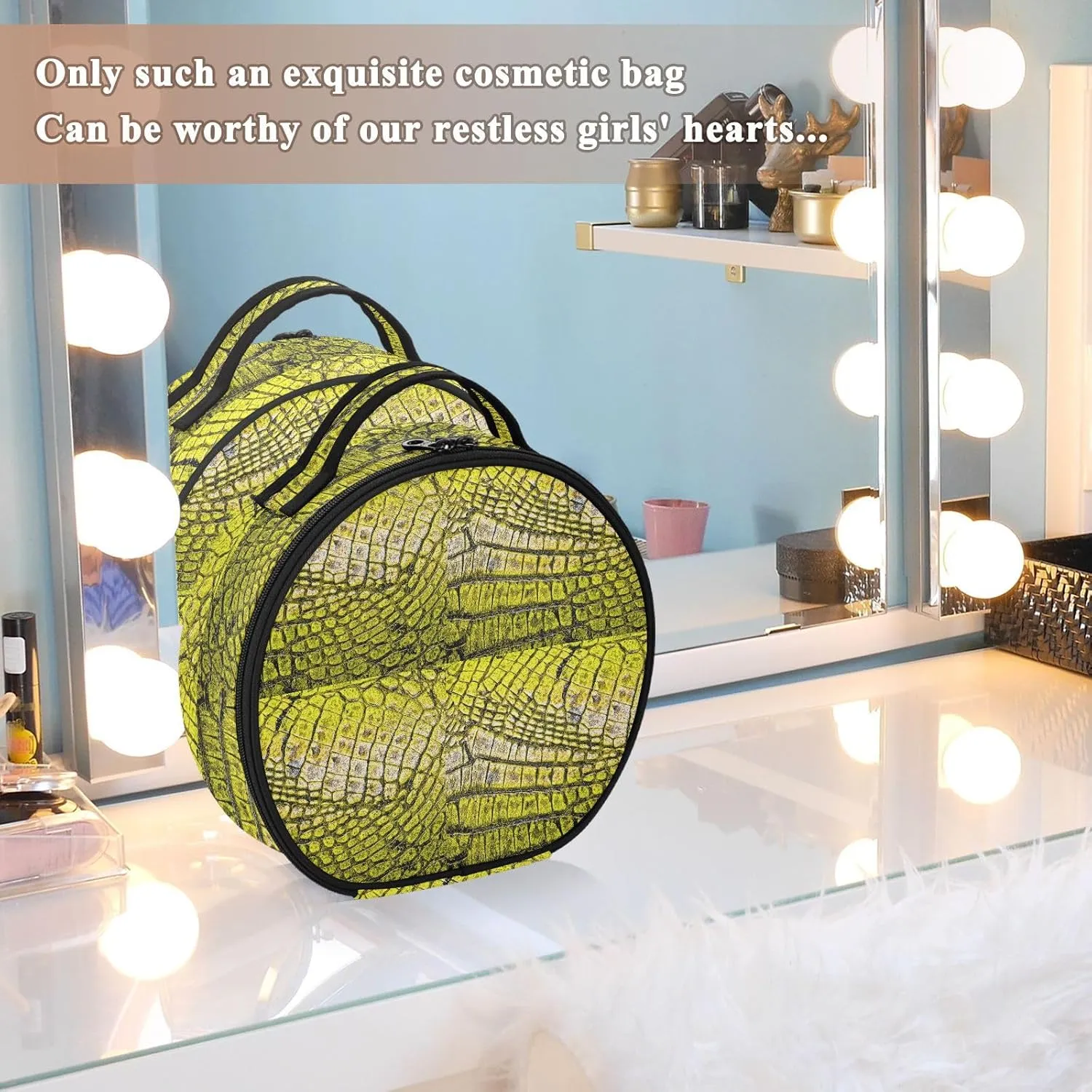ALAZA Yellow Alligator Patterned Portable Cosmetic Bag Large Capacity Makeup Bags